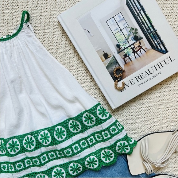 Zara Embroidered Linen Halter Top | White & Green | Size: S | Women - Picture 5 of 7